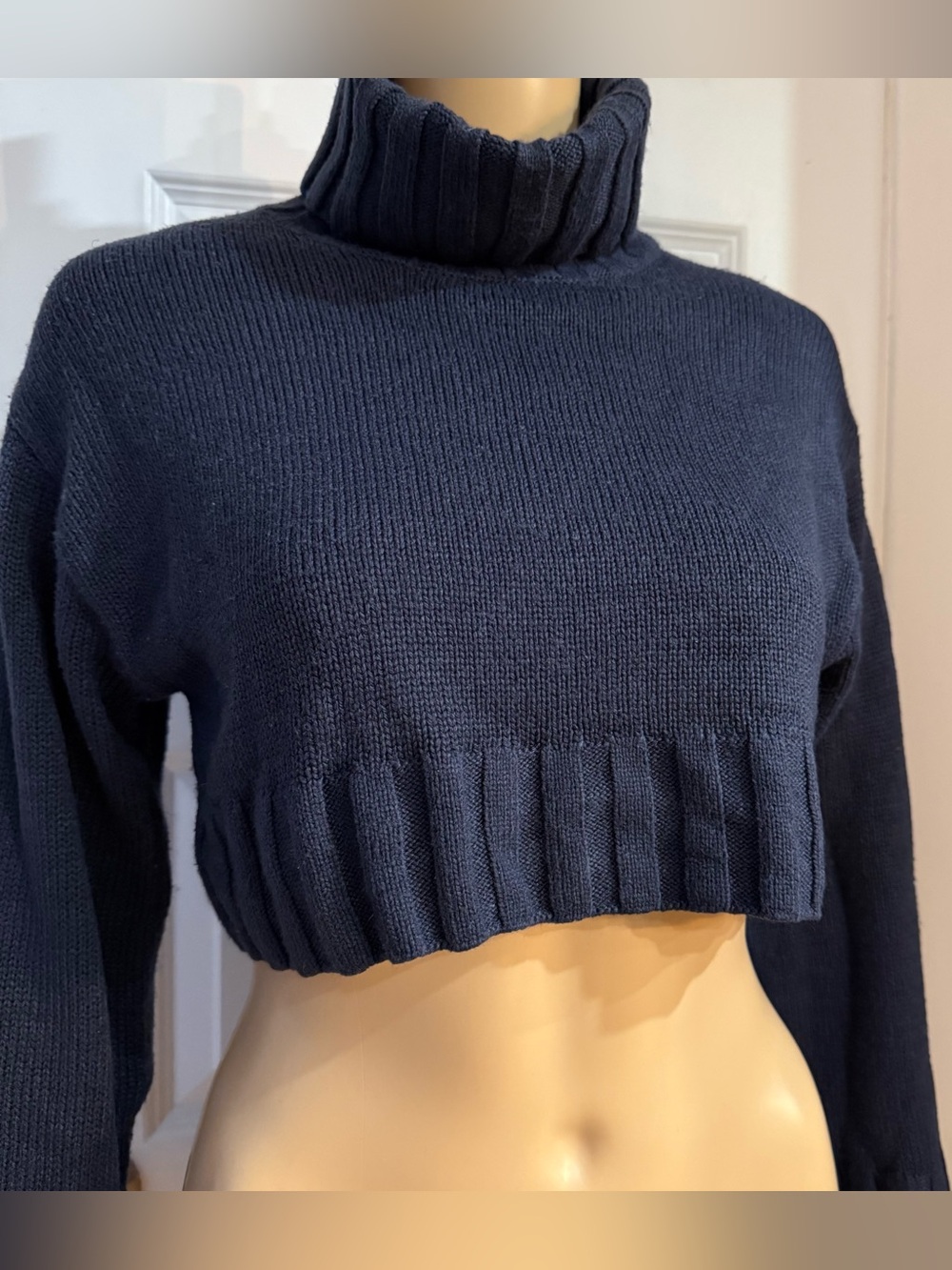 H&M Divided Navy Blue Cropped Turtleneck Sweater – Size XS